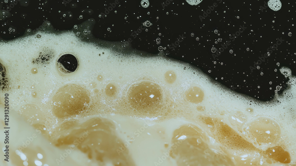 Poster creamy foam texture with air bubbles in dark background for artistic design