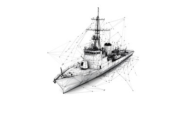 Destroyer warship low poly technology background with abstract polygonal digital design