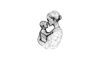 Mother and child low poly technology background with abstract polygonal digital design	
