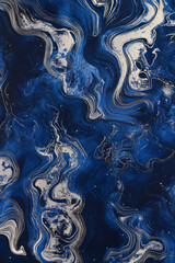 A mesmerizing fractal pattern in swirling shades of deep blue and silver, giving the illusion of infinite depth and complexity.