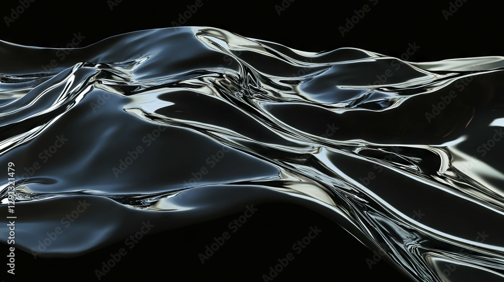 Aufkleber Dynamic abstract waves of crumpled metallic foil texture for modern design