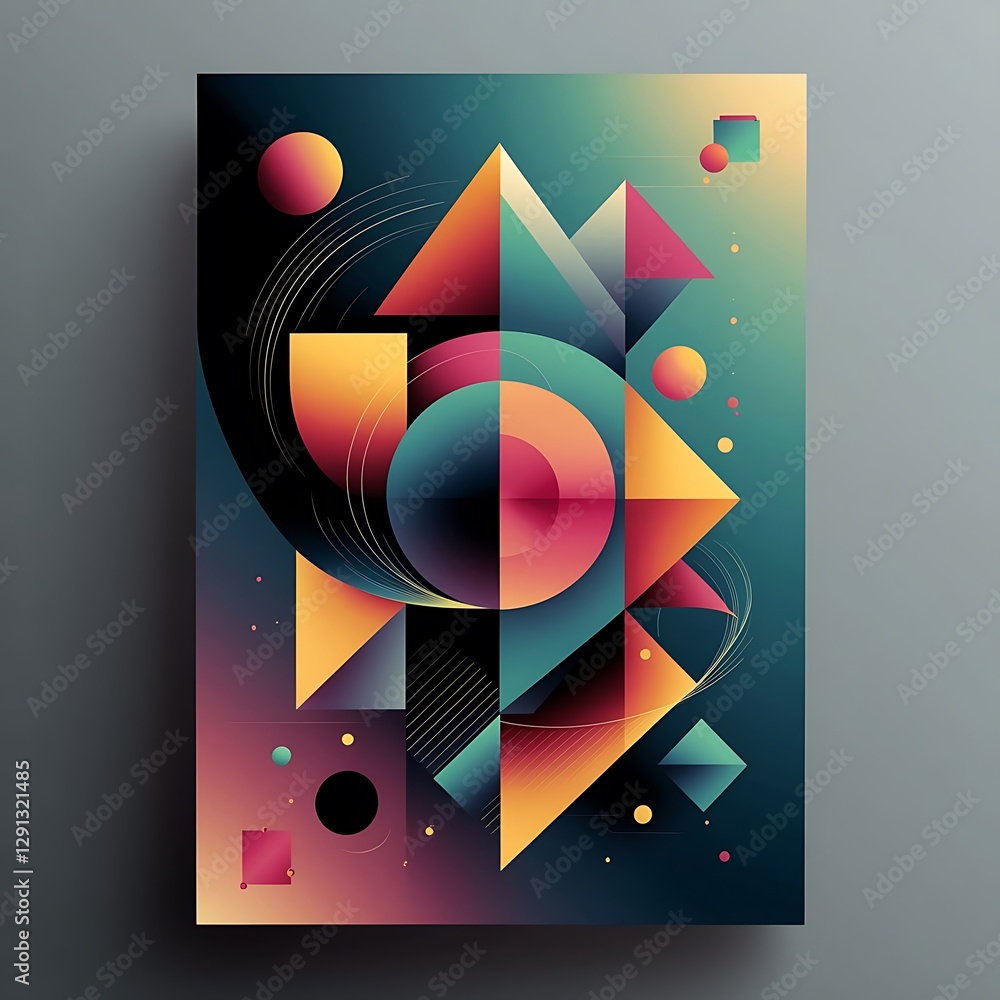 Aufkleber modern design horizontal poster with bright colorful abstract geometric elements and curve lines fla