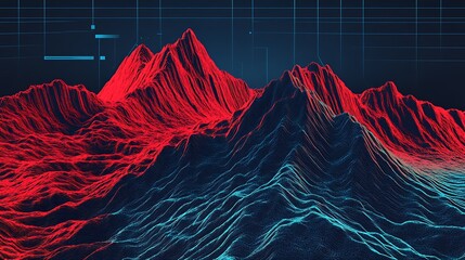 Abstract image depicting mountains using red and blue colors
