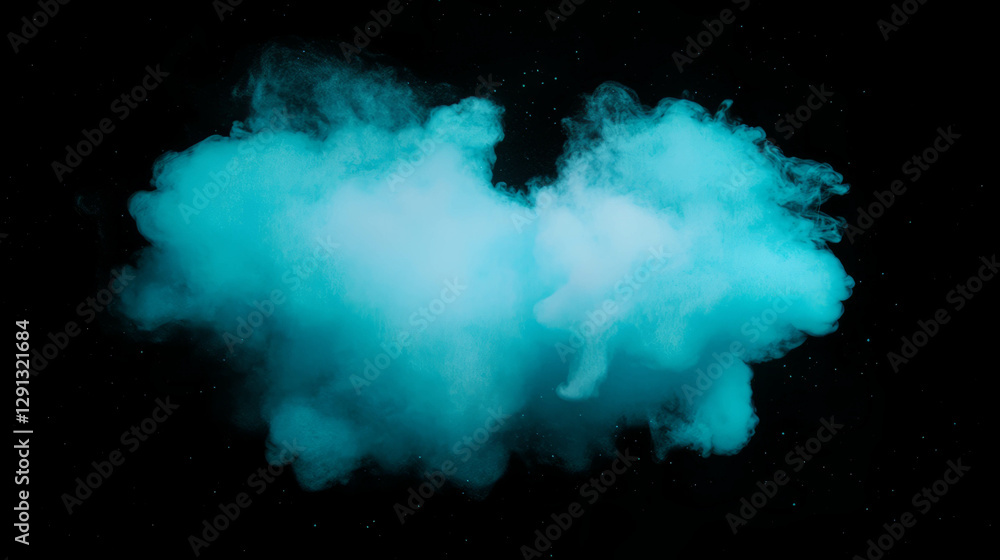 Poster cyan smoke swirling vortex on black background for abstract design