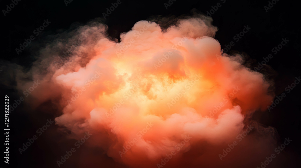 Poster mysterious explosion of fiery smoke with dark atmospheric backdrop