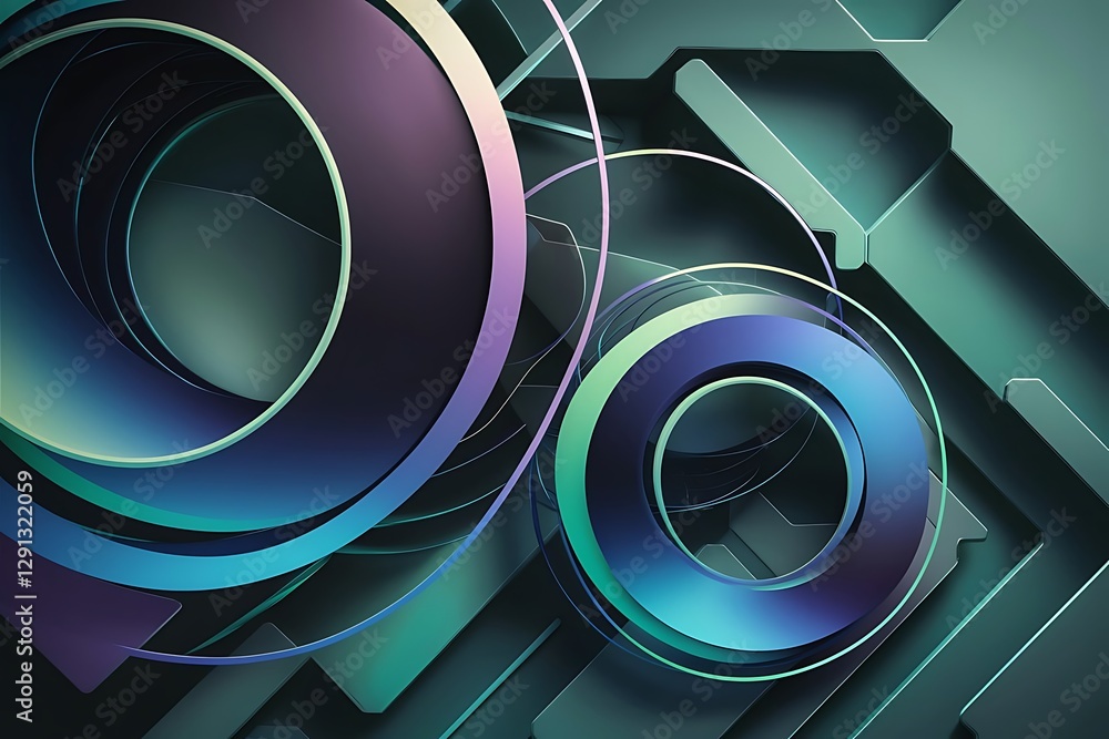 Poster gradient circles with shadows vector techno abstract background modern overlapping forms wallpaper b