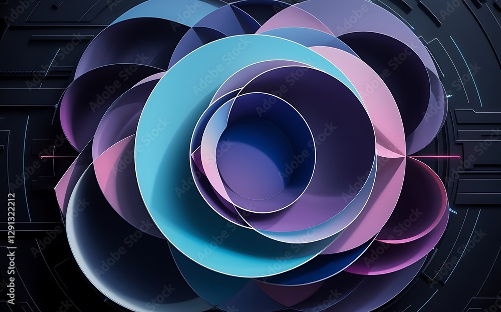 Poster gradient circles with shadows vector techno abstract background modern overlapping forms wallpaper b