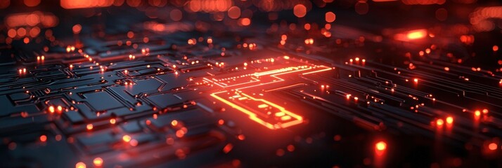 Obraz premium 3d background minimalistic mockup with space for text, glowing neon circuits over a dark sci-fi background