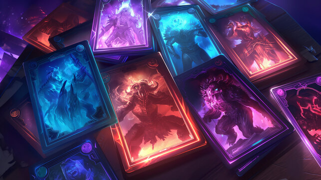 Hands holding fantasy-themed magical creature cards glowing in the dark.