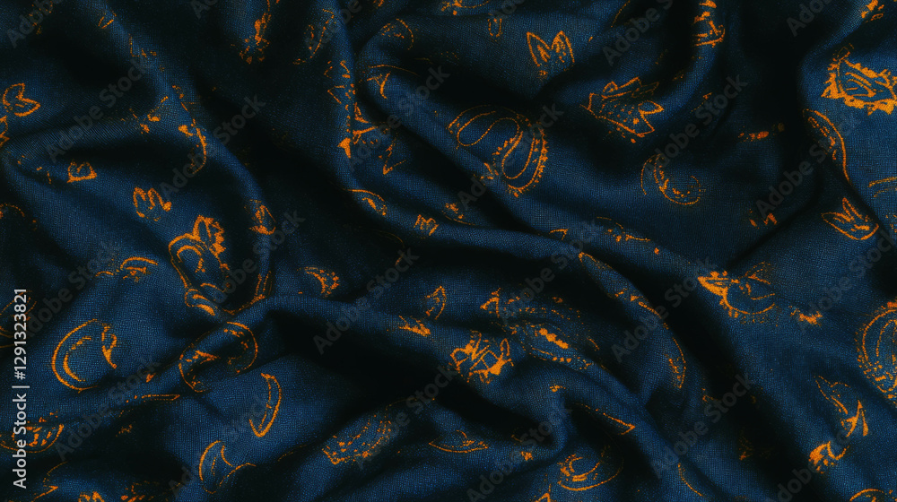 Poster denim fabric with subtle paisley pattern for textiles and design projects