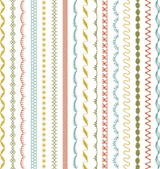 hand drawn embroidery stitched vector border patterns