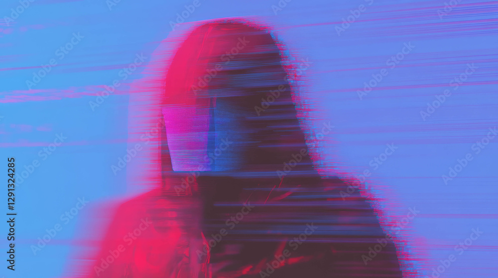 Poster Futuristic digital glitch art with distorted pixelated background