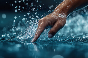 Fototapeta premium swimmer hand slicing through water, creating splashes and bubbles, captures essence of aquatic movement and energy