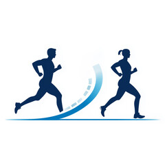 Obraz premium Dynamic fitness logo showcasing running figures in motion during sports