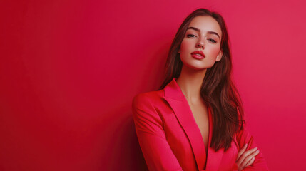 Fototapeta premium Bold and confident executive style in vibrant fashion on hot pink backdrop