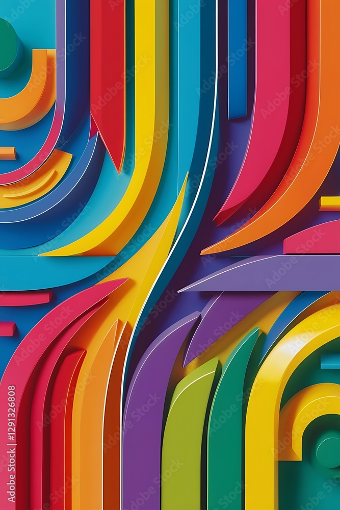 Poster modern design horizontal poster with bright colorful abstract geometric elements and curve lines fla