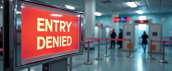Entry denied sign in airport security area, travel restrictions
