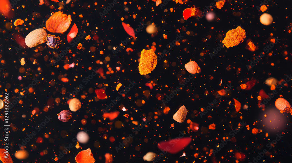 Poster vibrant background of drifting multicolored spice mix for culinary design