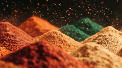 Vibrant multicolored spice mix background for culinary and design inspiration