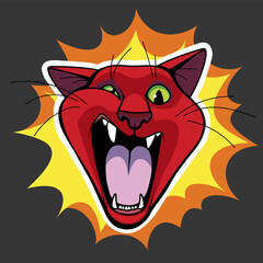 Aggressive and growling red cat. Vector illustration.