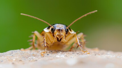 Fototapeta premium Cockroach close-up, garden background, macro photography, pest control