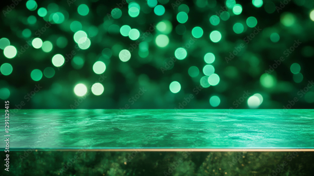 Poster Emerald green bokeh background for festive and elegant design concepts