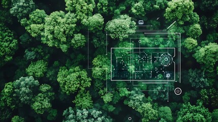 Aerial view of trees with data overlay illustration