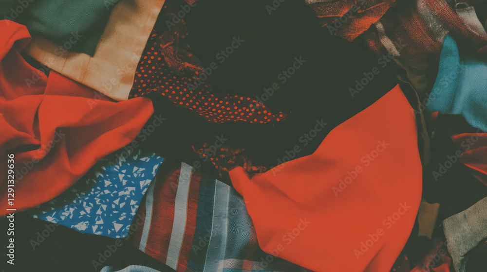 Poster colorful fabric scraps and textures background design for creative projects