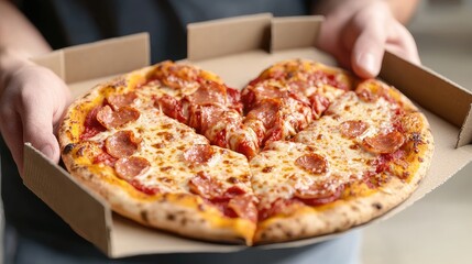 Delicious pepperoni pizza delivery, close-up