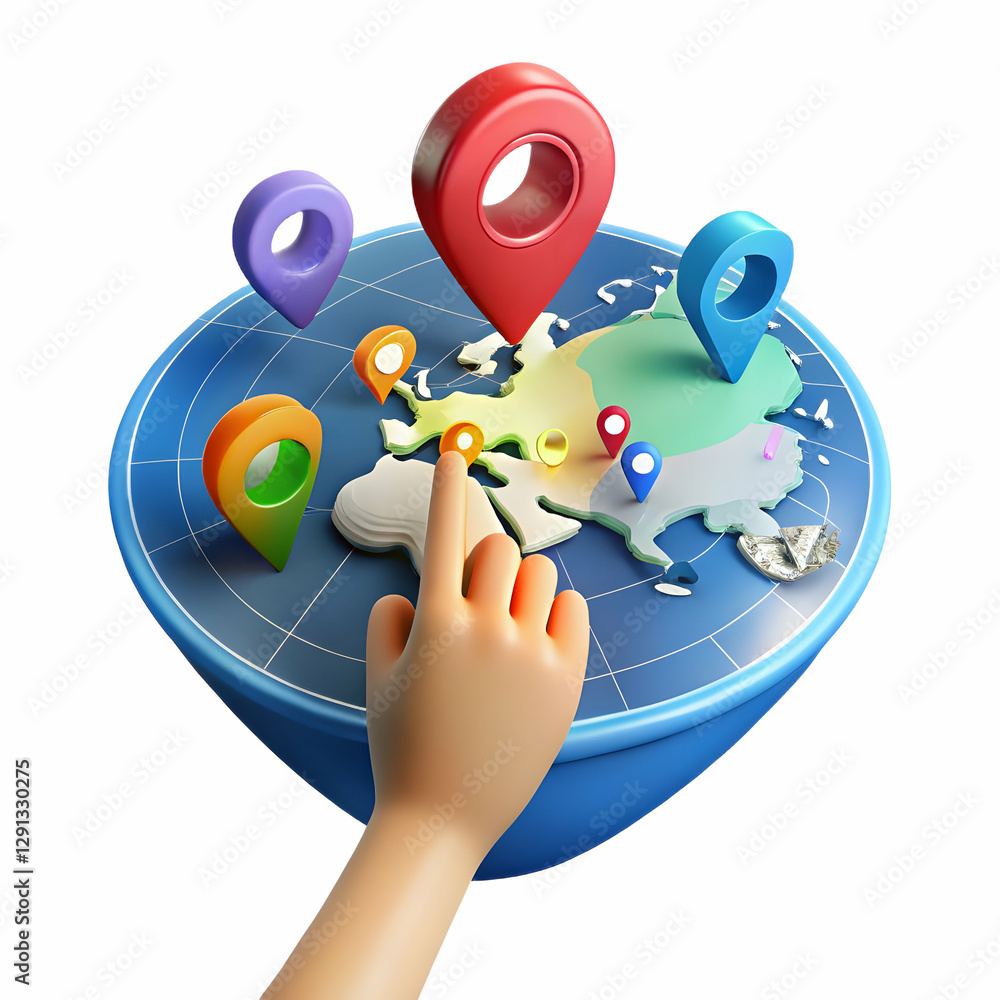Aufkleber explore family trip destinations: a hand navigating a holographic europe map highlighting key attrac