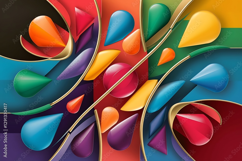 Poster modern design horizontal poster with bright colorful abstract geometric elements and curve lines fla