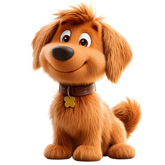 A Fluffy 3D Cartoon Dog with Floppy Ears and a Wagging Tail Isolated on Transparent Background