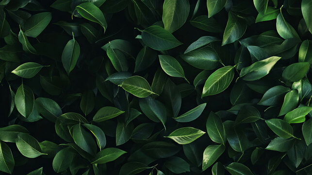 Fototapeta Dark green laurel leaves on a deep green background for natural design themes