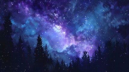 Fototapeta premium Beautiful Blue Skies with Nature, Bright Moon ,Cloud ,Beach scenery, Tree, night -Anime concept Background