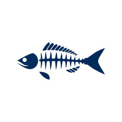  Fish Bone Logo Design Silhouette Vector Illustration On a White Background