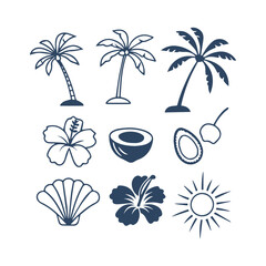 Beach Day Doodle Collection Summer-Themed Vector Clipart Silhouettes