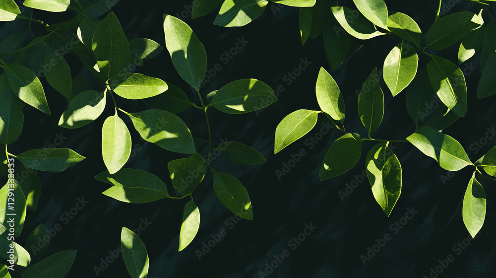 Poster olive green leaves pattern with sunlight shadows - perfect for spring background design