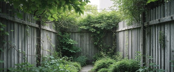 Secluded Urban Garden With Wooden Fence and Lush Greenery