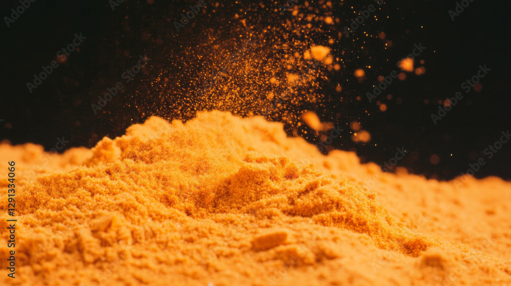 Aufkleber Ginger powder background with falling particles for culinary and spice applications