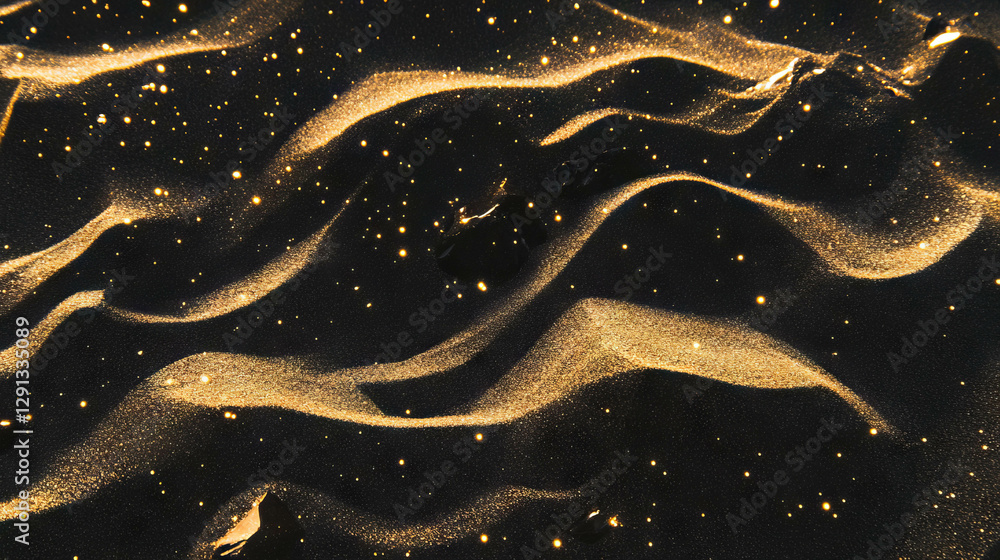 Poster Mesmerizing waves of golden sand and dark obsidian patterns for nature and abstract art