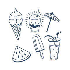 Summer Sips & Sweet Treats, Fun Refreshment, Summer food collection Silhouettes Vector Clipart Isolated Illustration