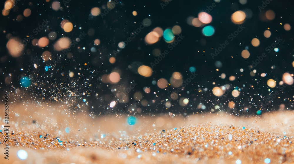 Poster sparkling sand and colorful reflection background for creative design