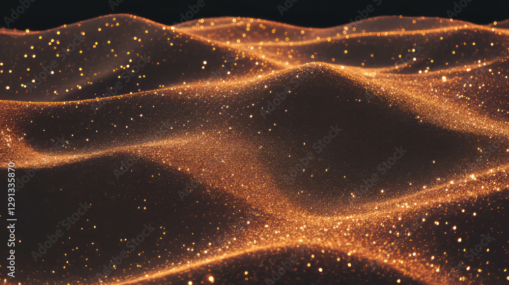Poster mystical sandscape with glowing particles and illuminated waves