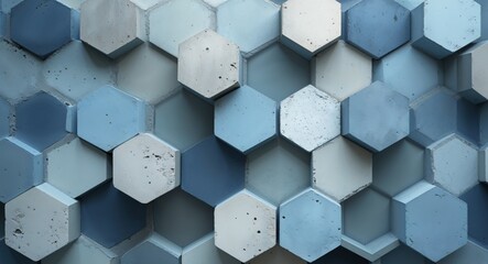 Abstract Geometric Background with Concrete Hexagons in Shades of Blue.