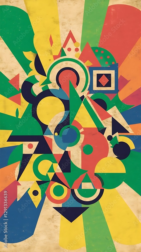 Poster abstract multicolor background with geometric shapes and patterns in vintage style