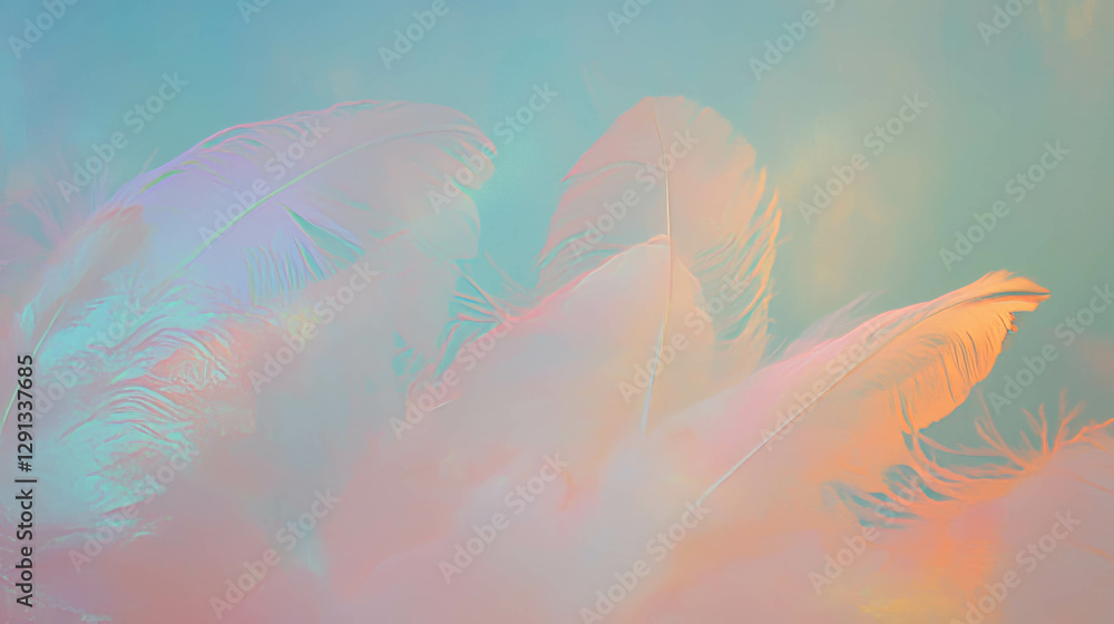Poster colorful feather background with soft and airy texture for design use