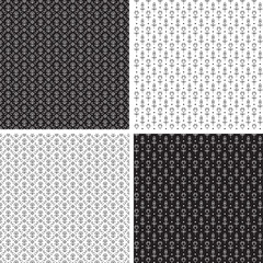 Indian black white small floral geometric seamless vector patterns