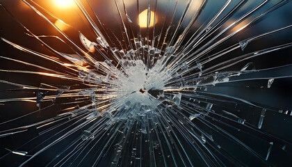 Obraz premium Shattered glass pieces with sharp edges and natural light refractions, realistic details