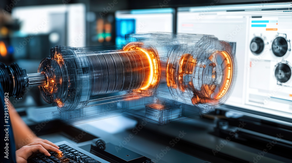 Poster advanced cad cam workspace with 3d parametric model and cnc machine interface for optimized manufact