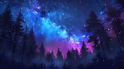 Beautiful Blue Skies with Nature, Bright Moon ,Cloud ,Beach scenery, Tree, night -Anime concept Background